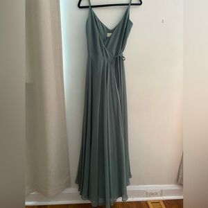 Jenny Yoo moss green wrap maxi dress